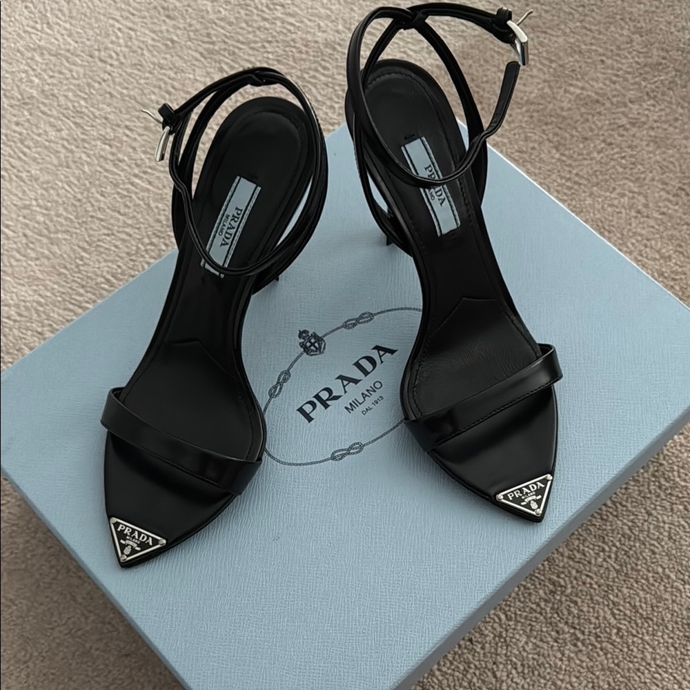 ❌ SOLD ❌ Prada Black Heels with Sleek Ankle Strap and Pointed Toe
